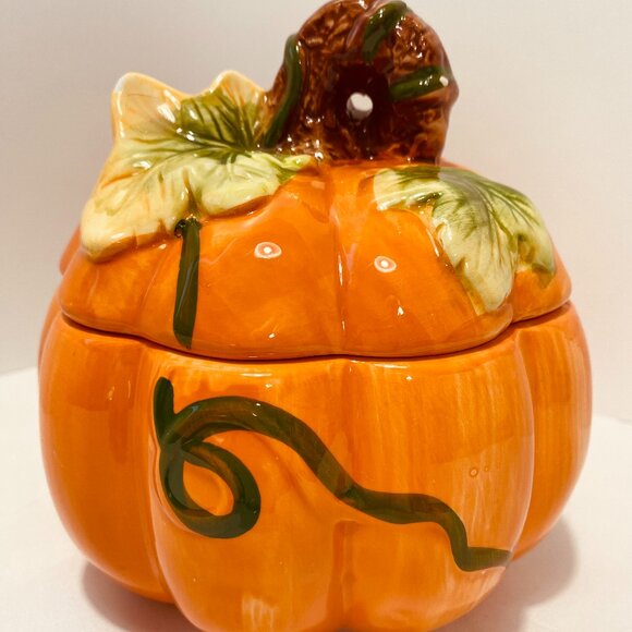 VNTG Pumpkin Royal Norfolk Candy/Cookie Jar 6.75" W/Lid Fall Autumn Thanksgiving - Picture 1 of 6